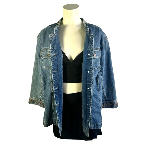 C.J  BANKS JEANS JACKET STRETCH JEANS COAT Y2K PLUS SIZE WOMEN SIZE 3X - Picture 1 of 16